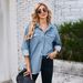 Women's Clothing Washed Raw Edge Denim Long Sleeved Lapel Top_voghion.com