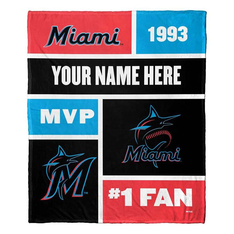 [Personalization Only] OFFICIAL  Colorblock Personalized Silk Touch Throw Blanket - Marlins_voghion.com