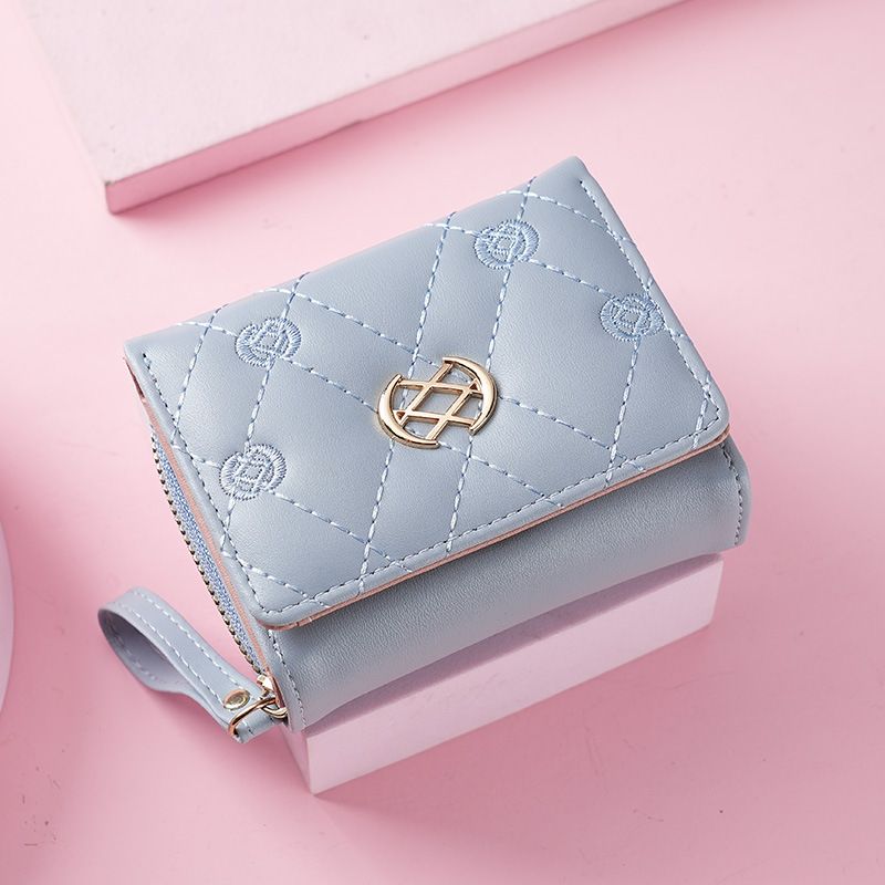 Borsa da donna corta con cerniera, tripla piega, ricamo, moda, multi-card, piccola borsa da donna, porta monete_voghion.com