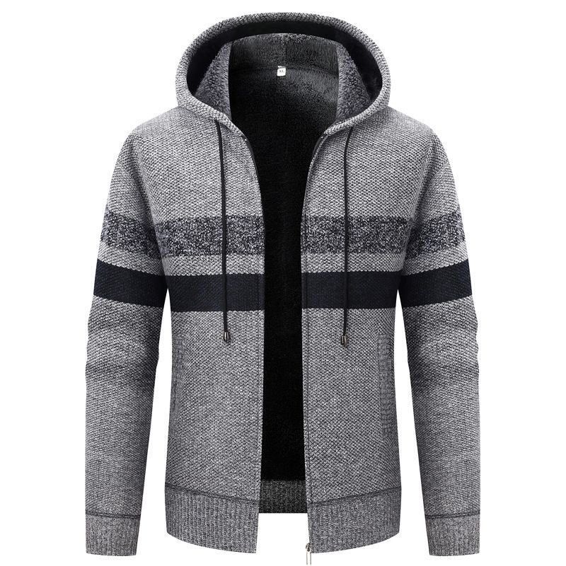 Cardigan à capuche en polaire pour homme, color-block – Pull d'hiver chaud et élégant, idéal pour les loisirs et l'extérieur._voghion.com
