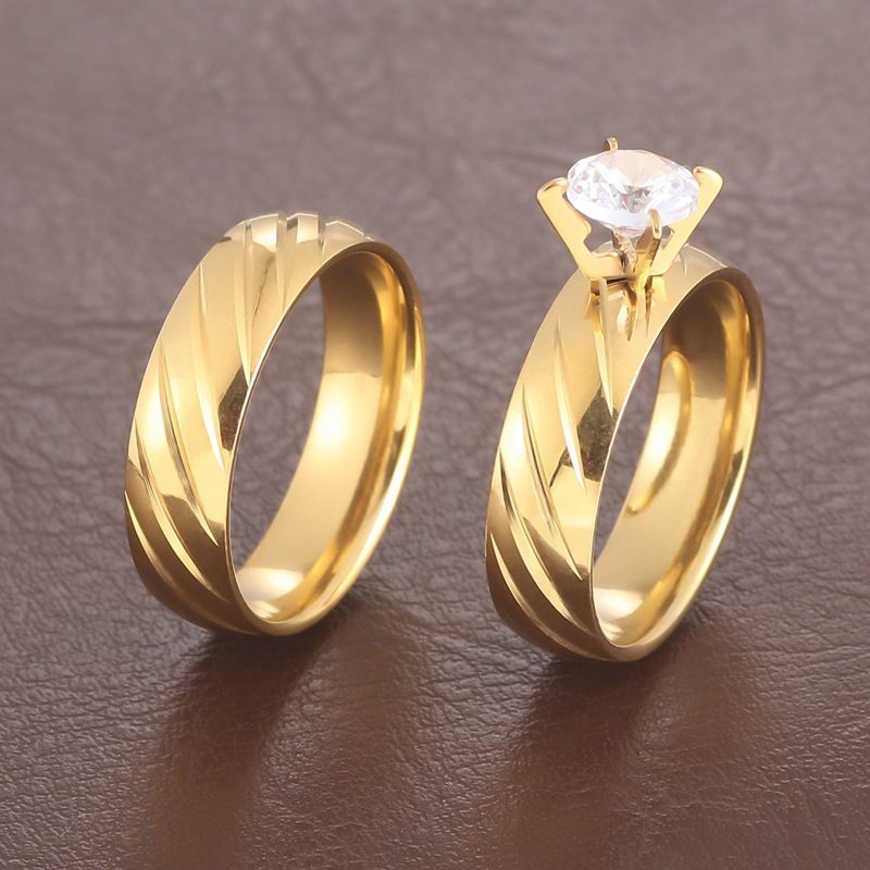 New Couple With Inlaid Zircon Checkered Titanium For Men And Women Stainless Steel Diamond Rings_voghion.com