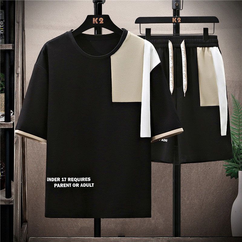 Set sportivo per il tempo libero estate 2024, nuovi pantaloncini a maniche corte per il set da uomo, abbinati a bei vestiti giovanili_voghion.com