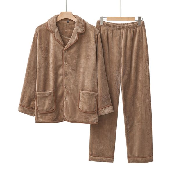 Dametøj kvinder efterår og vinter tyk koral fleece flannel cardigan revers blødt varmt hjemmetøj jakkesæt_voghion.com