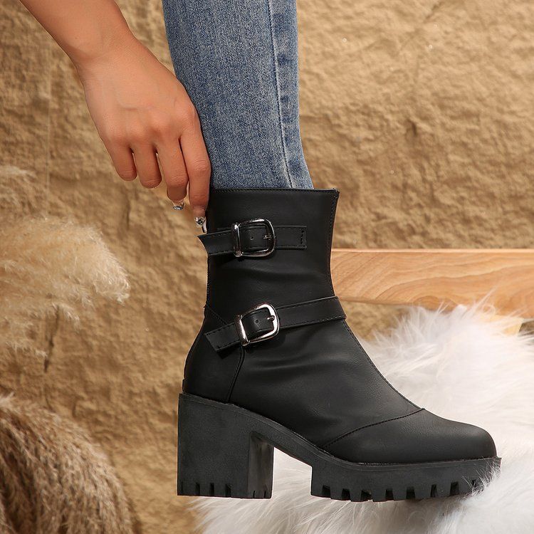 Autumn and winter fashion belt buckle explosive ankle boots cotton boots fashion boots_voghion.com