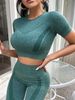 2pcs Women'S High-Waisted Tummy Control Leggings & Short Sleeve Top - Stretchy Cropped Athletic Pants With Elastic_voghion.com
