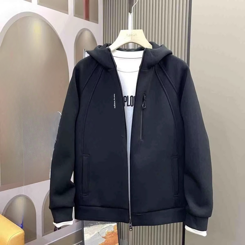 New autumn and winter hooded sweatshirt for men, simple and versatile, windproof and warm cardigan, long sleeved and cool, trendy and casual_voghion.com