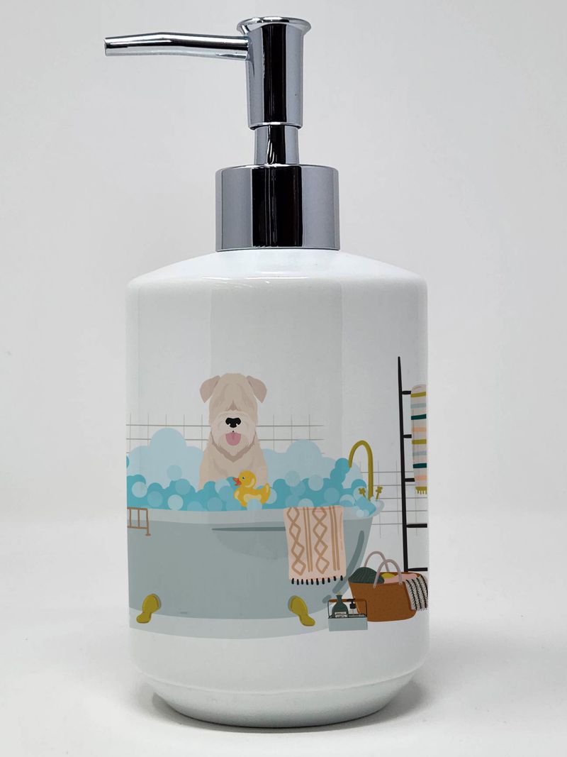 Soft Coated Wheaten Terrier Ceramic Soap Dispenser Hand Soap Dispenser Pump Bottles for Bathroom Kitchen, Empty Refillable Liquid Soap Container_voghion.com