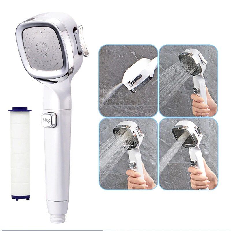 Shower Head Water Saving Spray 4 Mode Adjustable High Pressure Shower One-key Stop Water Massage Eco Shower Bathroom Accessories_voghion.com