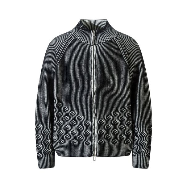 Men's Clothing retro half high collar zipper knitted jacket men's zipper cardigan sweater top_voghion.com