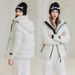Women's Winter Short Puffer Jacket With Built-in Heating, Black Gold Quilted Coat, Thickened Warm Outwear_voghion.com