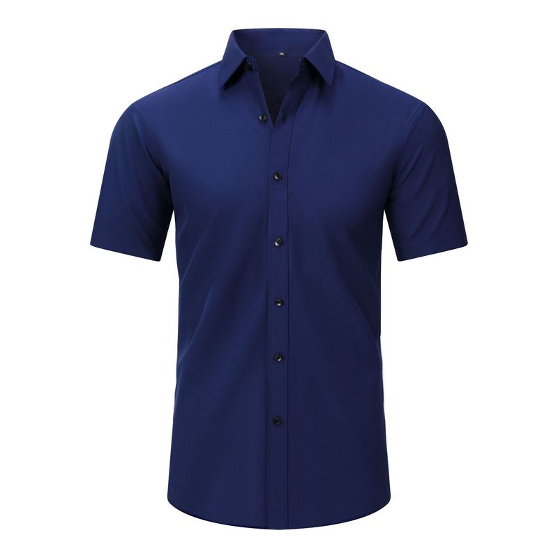 Unbeatable Quality Men's Elastic Plus Size Short Sleeved No Ironing Wrinkle Resistant Ice Silk Cool Shirt Men's Clothing_voghion.com