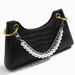 Fashionable And Trendy Aluminum Handbag With Beaded Shoulder Chain, Simple Pearl Alloy Buckle Bag Chain_voghion.com