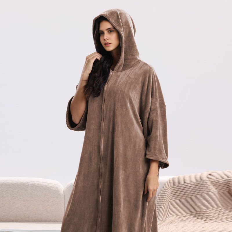 Bademantel aus hochwertiger Mikrofaser mit Reißverschluss und Ärmeln – ultra-saugfähiger, schnelltrocknender 400-g-Schwimmponcho für Erwachsene (mehrere Farben)_voghion.com