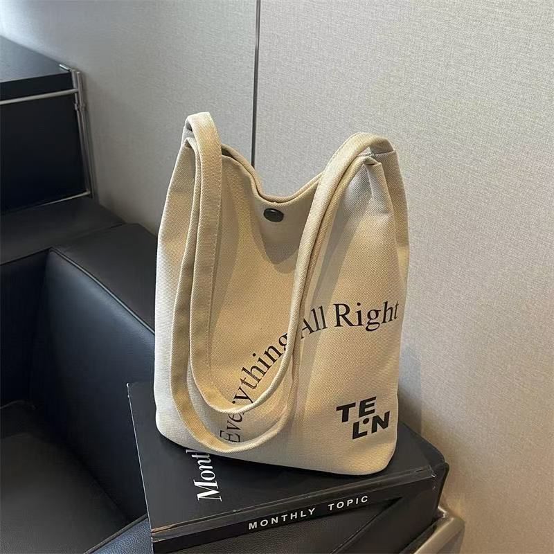 Canvas Shoulder For Women 2025 Spring Summer New Commuter Underarm Bucket Large Capacity Tote Bag_voghion.com
