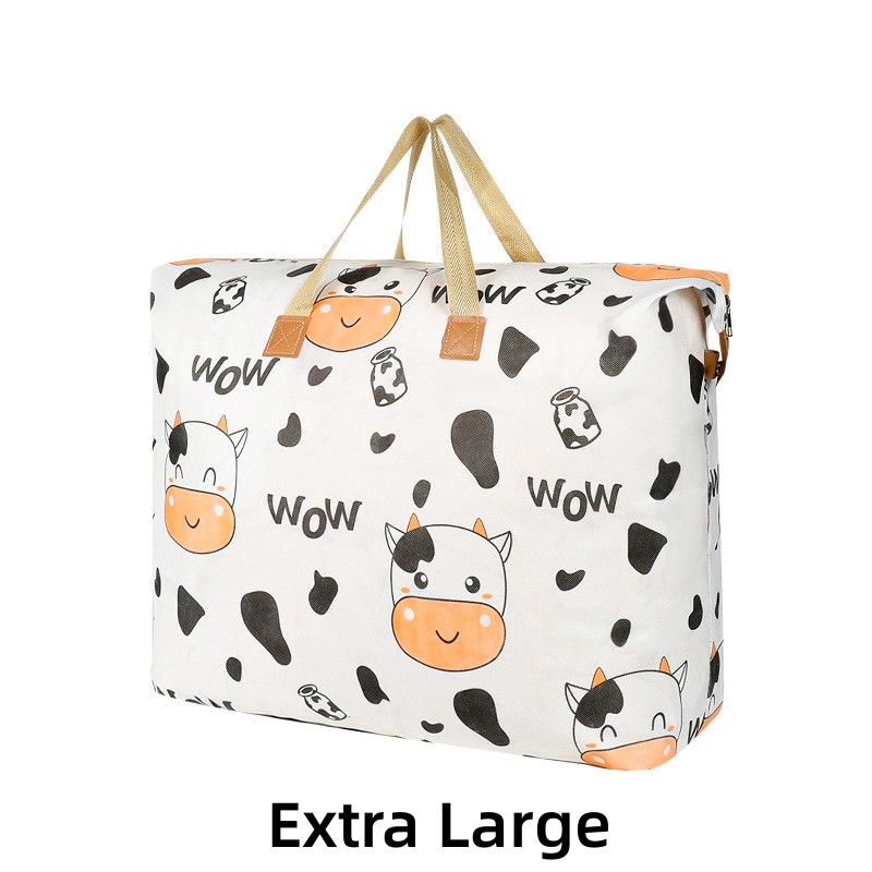 Cartoon Cow Large-capacity Storage Bag, Lightweight Zipper Organizer, Travel Luggage Foldable Container_voghion.com