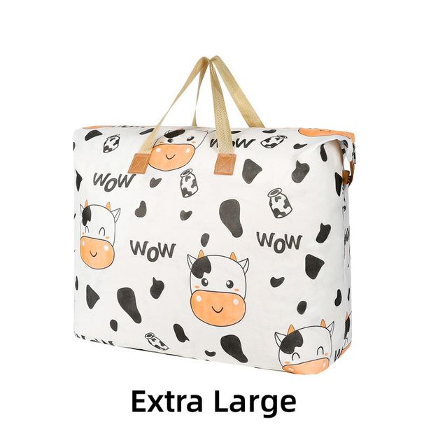 Cartoon Cow Large-capacity Storage Bag, Lightweight Zipper Organizer, Travel Luggage Foldable Container_voghion.com