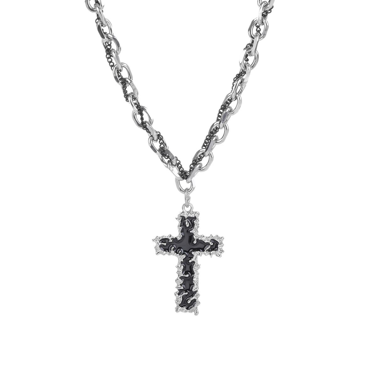 Collana unisex in acciaio inossidabile con ciondolo a croce, zircone e smalto a goccia, catena geometrica a strati alla moda per uomo e donna_voghion.com