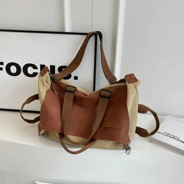 Borsa a tracolla vintage da donna, in tela, con giunture alla moda, grande capacità, per università, viaggi quotidiani, borsa da donna_voghion.com