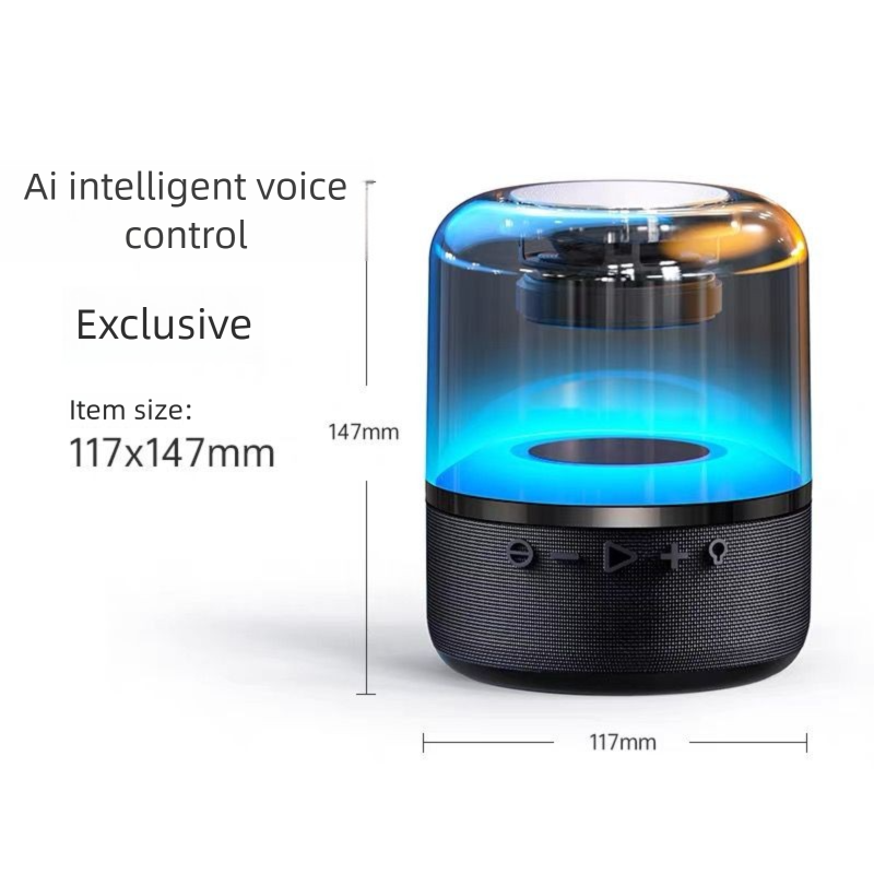 Smart AI Voice Bluetooth Transparent Glass Colorful Light Subwoofer Small Speaker Wireless Portable Desktop Computer_voghion.com