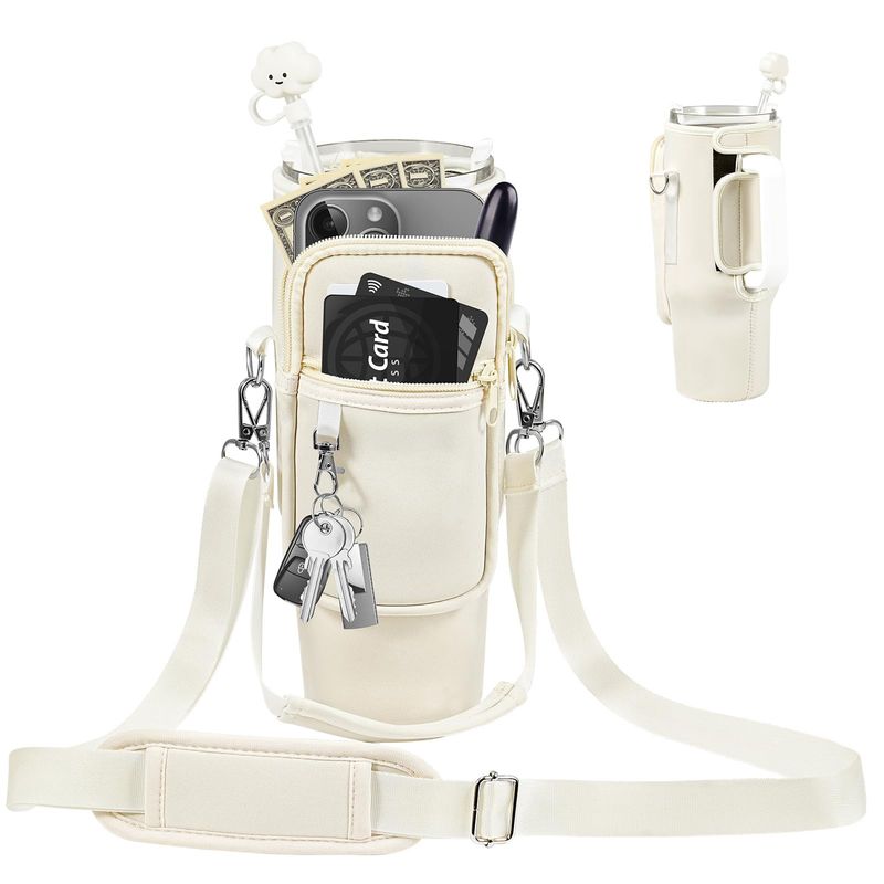 Borsa per bottiglia d'acqua con tazza di ghiaccio Copri tazza in neoprene con motivo stampato Copri tazza con protezione per isolamento dal freddo con lettere Stanley_voghion.com