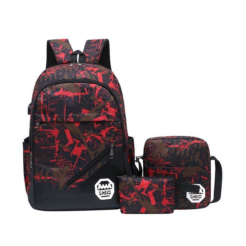 Men's Backpack Sports Multifunctional Backpack Men's Business Large Capacity Junior High School Student Backpack Three Piece Set_voghion.com