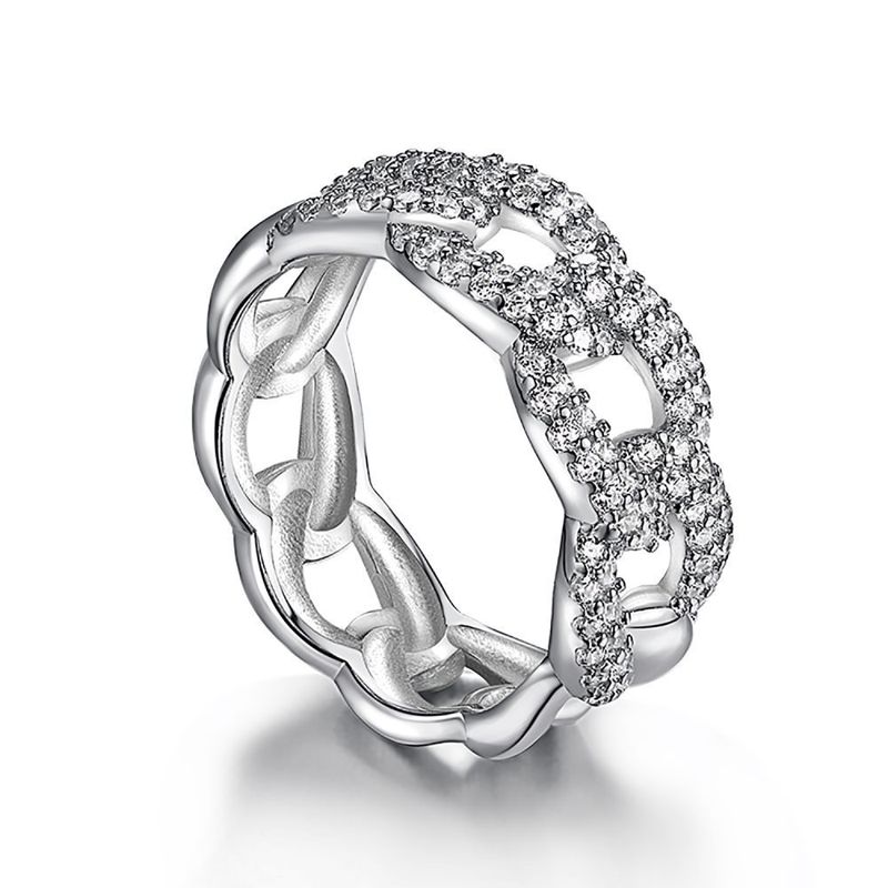 S Ring aus reinem Silber für Frauen, einzigartiges Design, minimalistischer geometrischer kubanischer Kettenring, Hip-Hop-Trendband_voghion.com