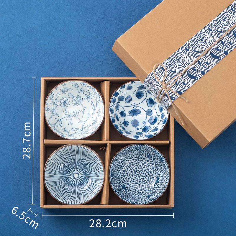 Niebiesko-biała miska do ryżu, ceramiczna zastawa stołowa, zestaw prezentowy, mała miska do gospodarstwa domowego, ceramiczna miska i talerz, pudełko prezentowe, prezent na festiwal smoczych łodzi_voghion.com