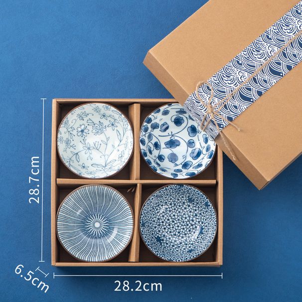 Niebiesko-biała miska do ryżu, ceramiczna zastawa stołowa, zestaw prezentowy, mała miska do gospodarstwa domowego, ceramiczna miska i talerz, pudełko prezentowe, prezent na festiwal smoczych łodzi_voghion.com