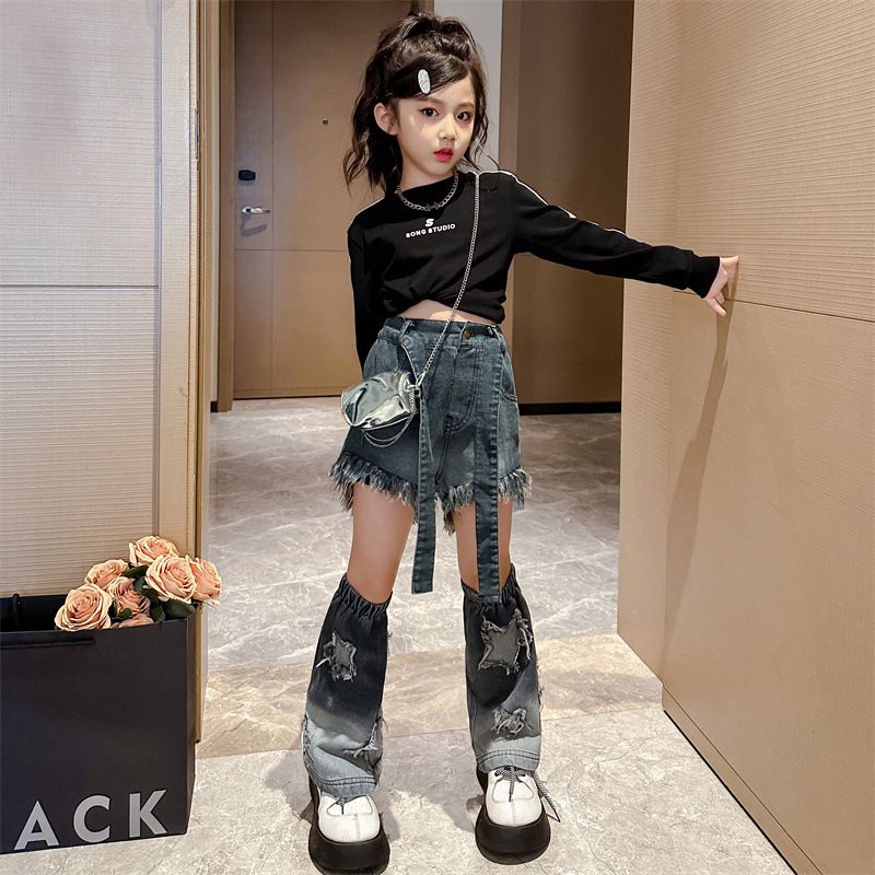 Jeans feminino outono dois pares de calças infantis outono dois pares de calças_voghion.com