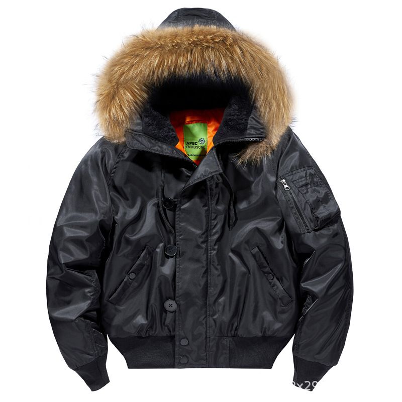 Herrenbekleidung Baumwolle und verdickte Herbst- und Winterjacke der neuen Air Force Ma1 Pilotenjacke Abnehmbarer Pelzkragen Baumwollmantel Große leichte Version Mantel_voghion.com