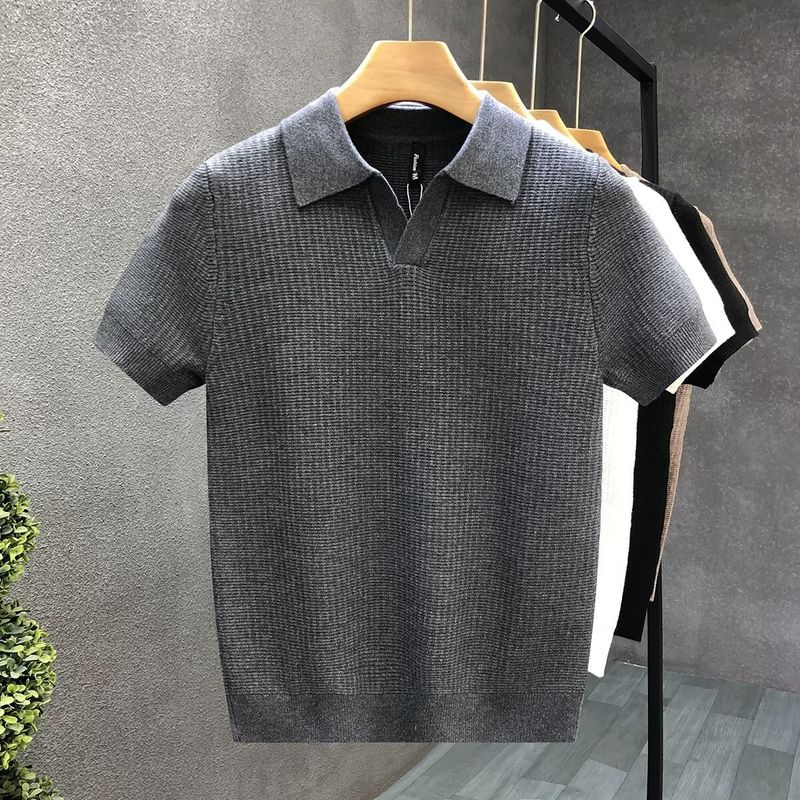 Herrenbekleidung Hochwertiger Kurzarmpullover mit Polokragen für den Sommer, neue Mode für Herren, Slim Fit, halbärmeliges Revers, gestricktes Unterhemd_voghion.com