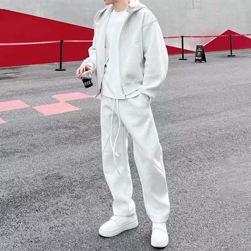 Herren Herbst und Winter Plus Samt Casual Sportanzug Herren American Trendy Loose Kapuzenjacke Sweatshirt Jogginghose Zweiteiliger Anzug_voghion.com