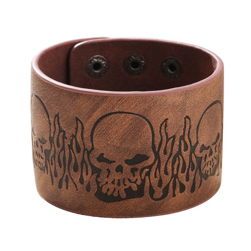 Herrenschmuck Mode Neues Rindslederarmband Herren Britischer Stil Einfache Persönlichkeit Totenkopf Übertrieben Breites Lederarmband_voghion.com