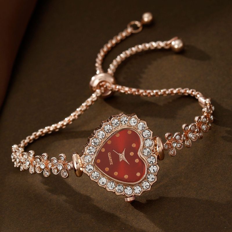 Simple And Compact Drawstring Love Dial Set With Diamond British Watch Necklace Earrings Ring Set_voghion.com