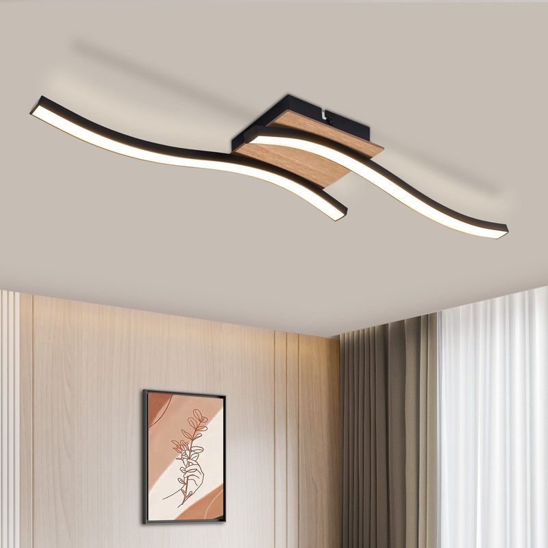 Deckenlampe LED Deckenleuchte Küche - 12W Holz 3000K Warmweiß Modern Design Schlafzimmerlampe Schwarz Metall Küchenlampe_voghion.com