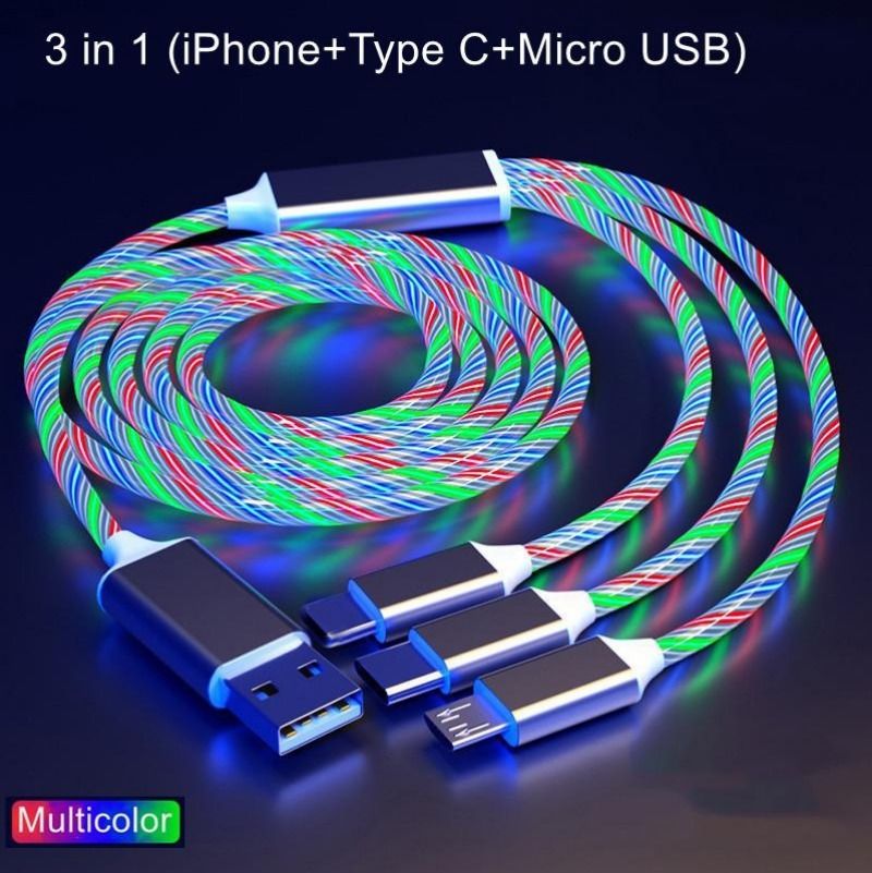 3 w 1 podświetlany kabel ładujący, wielodiodowy kabel ładujący, podświetlany kabel ładujący, 3-amperowy kabel USB, kompatybilny z większością smartfonów_voghion.com