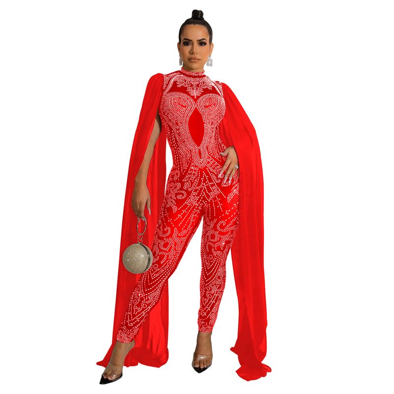Damkläder genomskinliga byxor i diamantnät i ärmlös sjal jumpsuit_voghion.com