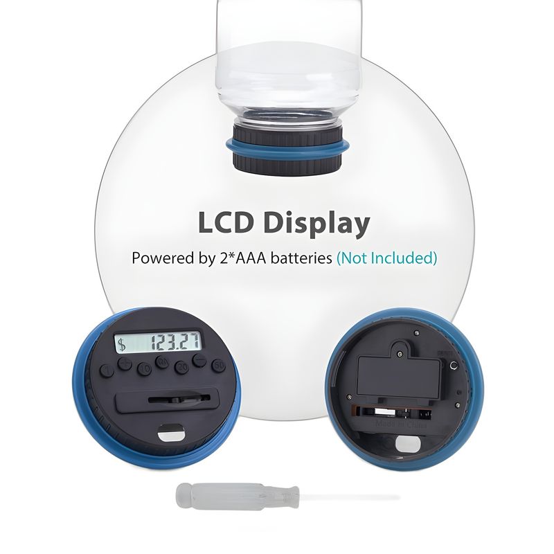 La tercera generación de alcancía contadora reconoce la cantidad de monedas estadounidenses y la pantalla LCD, y el botón de cantidad de billetes._voghion.com