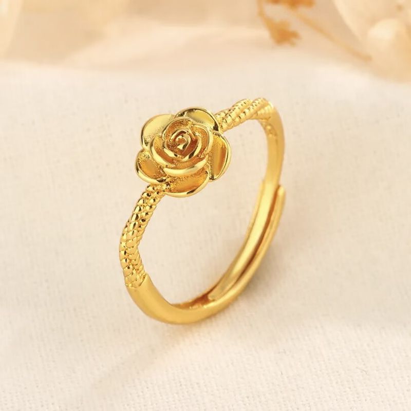 Strong Color Preserving Ancient Sand True Love Rose Women's Gold Plated Open Adjustable Ring Premium_voghion.com