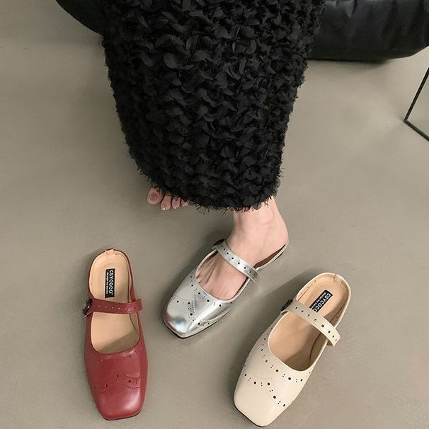 Carved Flat Toe For Women In Summer, New Square French Style Dress With A One-piece Belt, Mary Jane Sandals_voghion.com