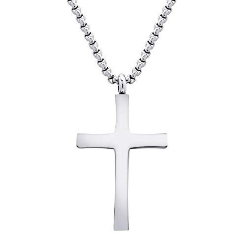 Collana con ciondolo minimalista in titanio lucido e croce in acciaio inossidabile_voghion.com
