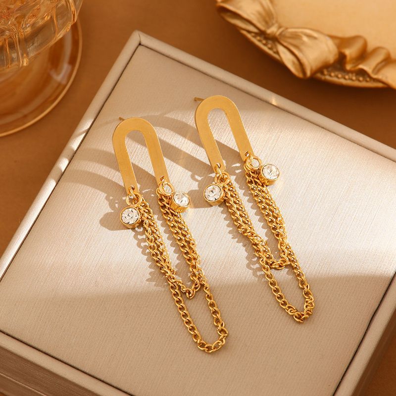 Stainless Steel U Shape Tassels Earrings For Women Trend Dia Charm Female Butterfly Ear Stud Party Jewelry Gifts_voghion.com