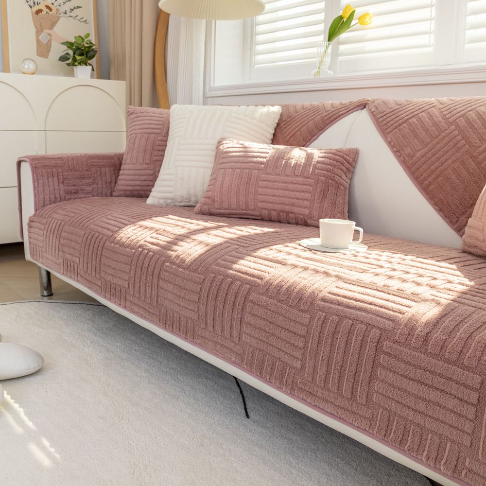 Pluszowa poduszka na sofę Zimowy styl Nordycki antypoślizgowy pokrowiec na poduszkę Ręcznik Nowoczesny prosty zimowy skórzany pokrowiec na sofę Oparcie_voghion.com