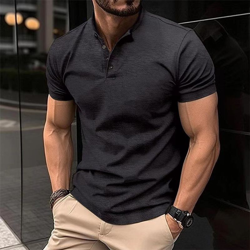 2025d 2025 Summer T-shirt Button Henley Collar Men's Sports Polo Shirt_voghion.com