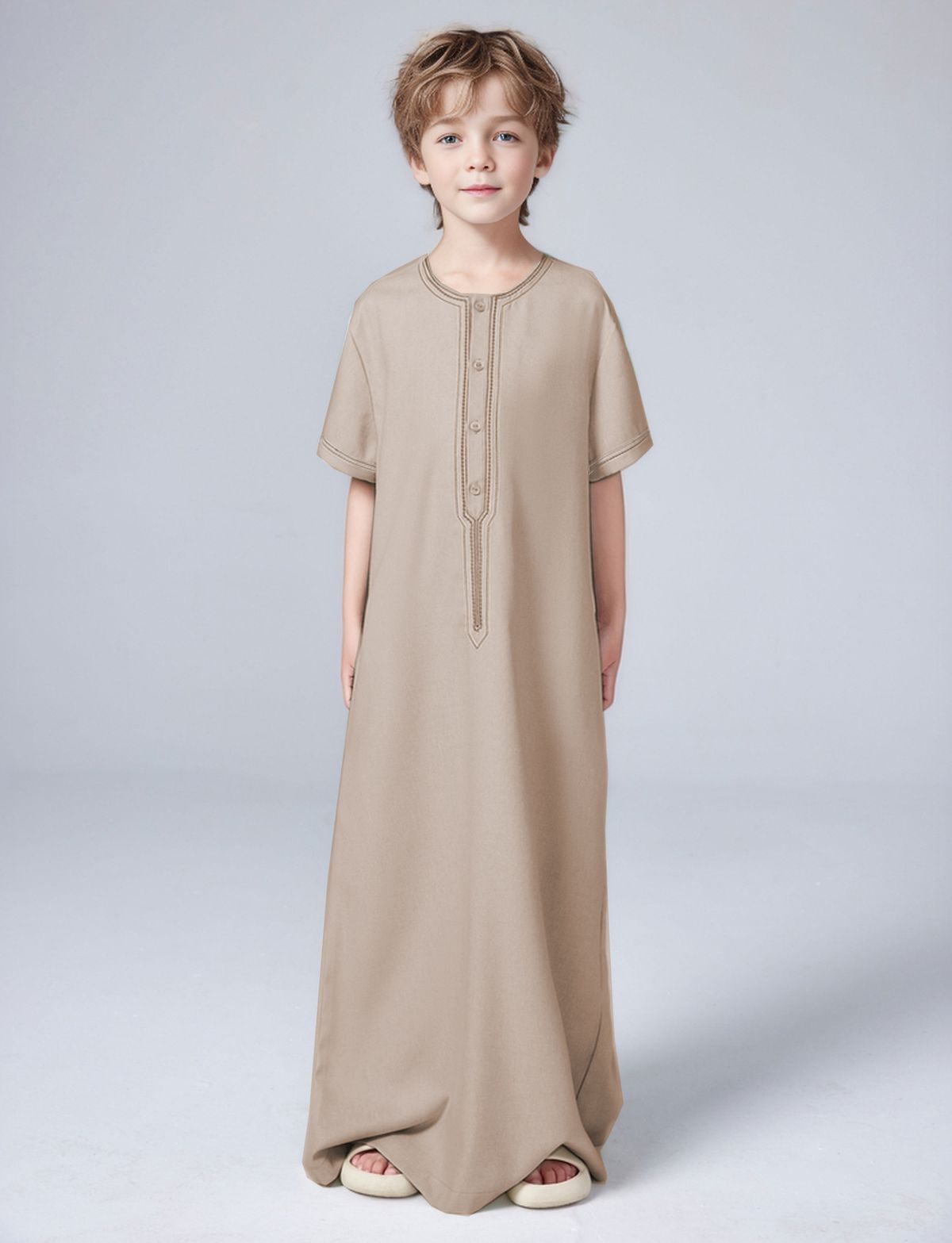 Mor og børn Mellemøsten Dubai Tyrkisk Drenge Broderet Løs Morgenkåbe Knappeskjorte Thobe MSL210_voghion.com