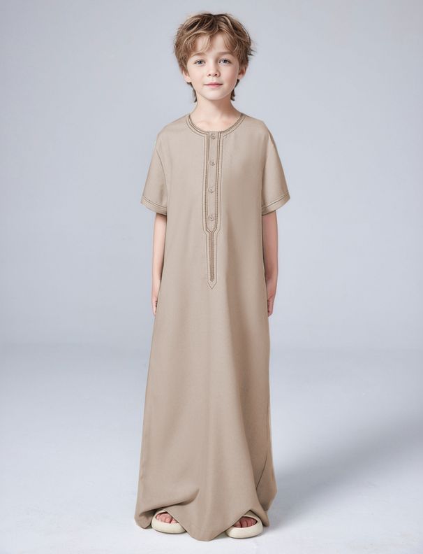 Mor og børn Mellemøsten Dubai Tyrkisk Drenge Broderet Løs Morgenkåbe Knappeskjorte Thobe MSL210_voghion.com