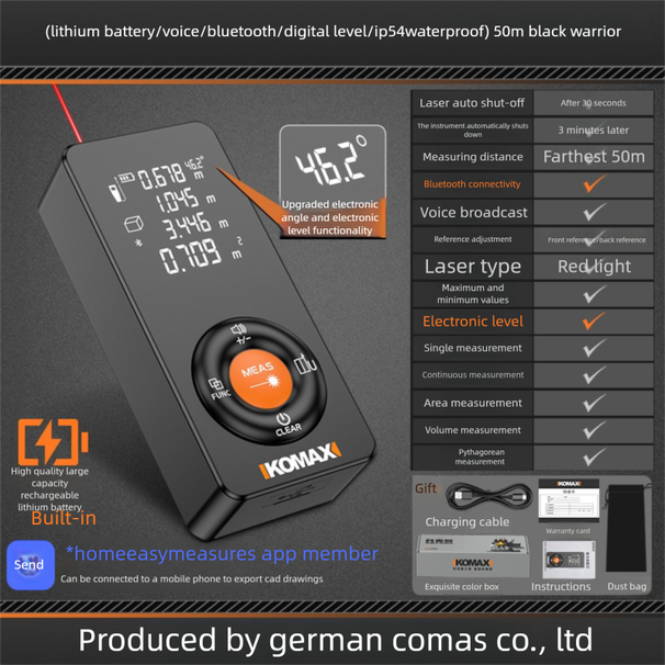 Laser Rangefinder Infrared Industrial Grade High Precision Lithium Battery Power Room Artifact Handheld Measuring_voghion.com