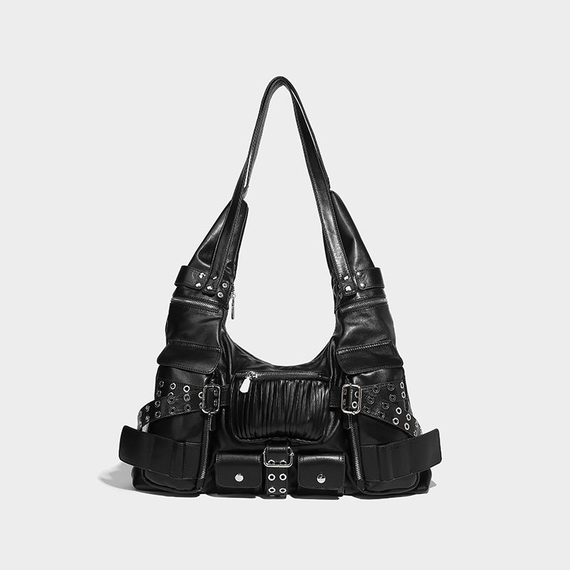 Borsa a tracolla con tracolla a nodo multitasche in stile scuro, casual, da giorno_voghion.com