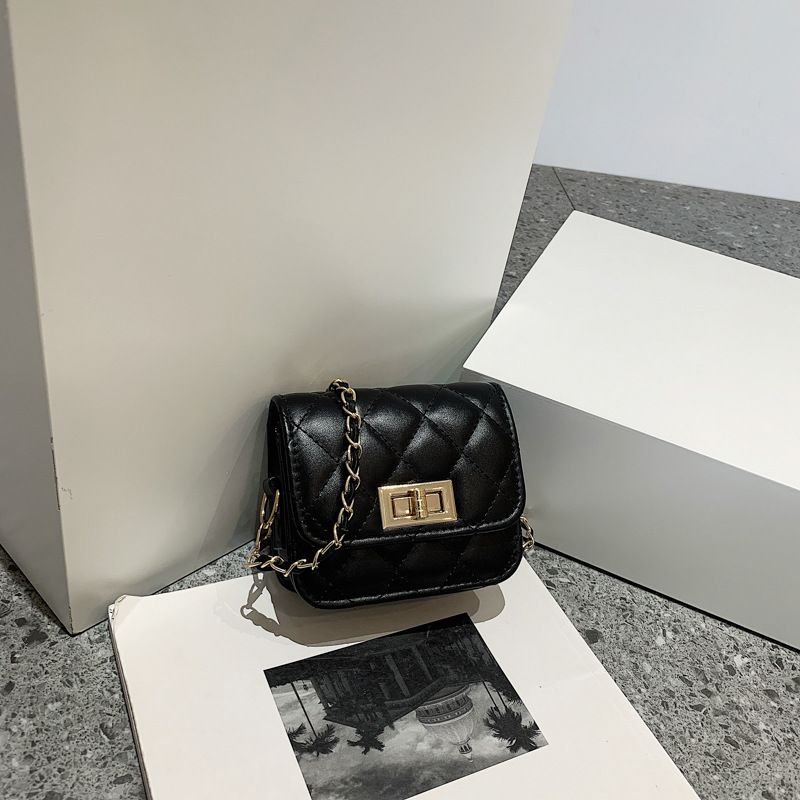 Borsa a tracolla con catena a reticolo di diamanti, piccola borsa quadrata, tendenza moda casual da donna retrò_voghion.com