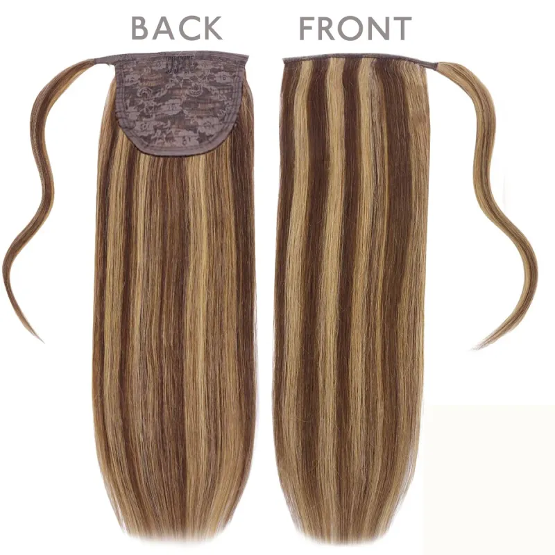 Gerader Pferdeschwanz zum Anklipsen, Echthaar-Extensions P4/27, um den Pferdeschwanz zu wickeln, 100 % Remy-Echthaar, Pferdeschwanz, 16–26 Zoll, für Frauen_voghion.com